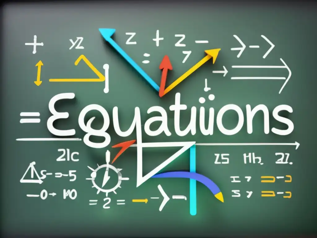 Un fascinante mural de una ecuación matemática en un pizarrón, con variables y símbolos, mostrando la complejidad de resolver sistemas de ecuaciones