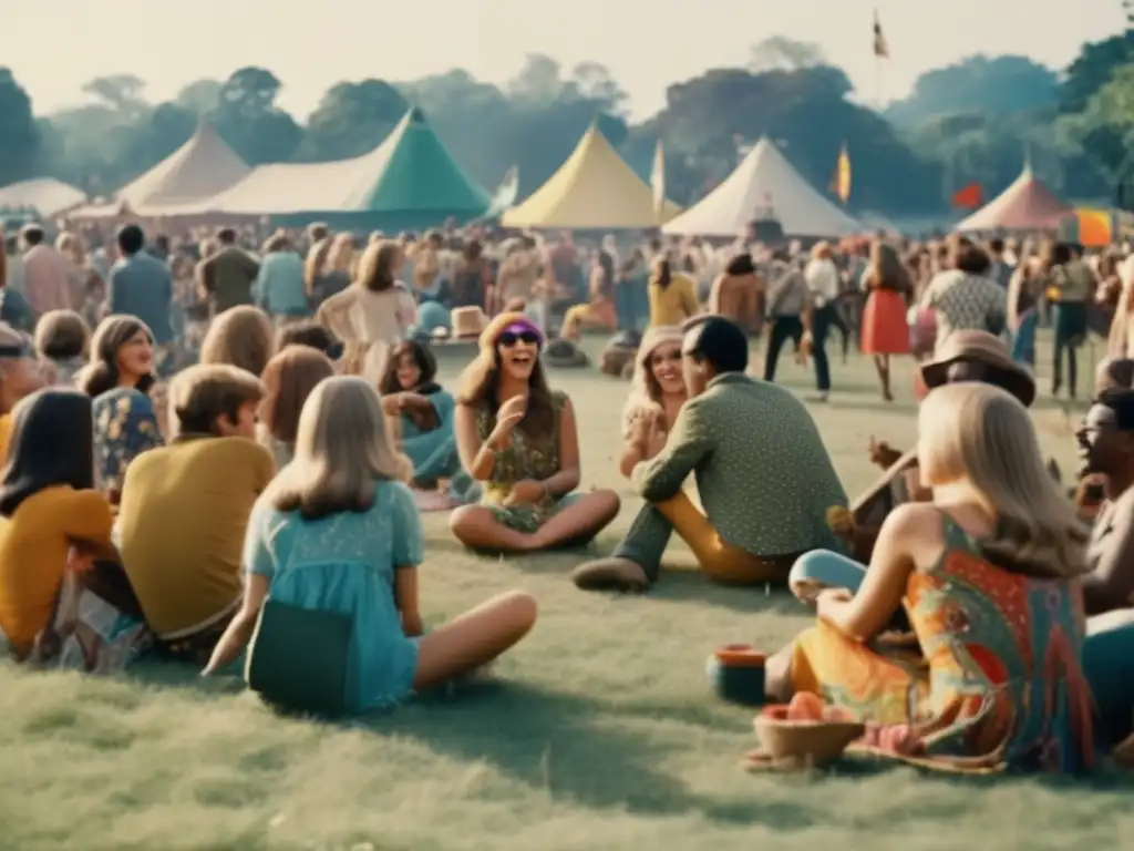 Un festival de música en los 60, con moda hippie, paz, baile y música en vivo