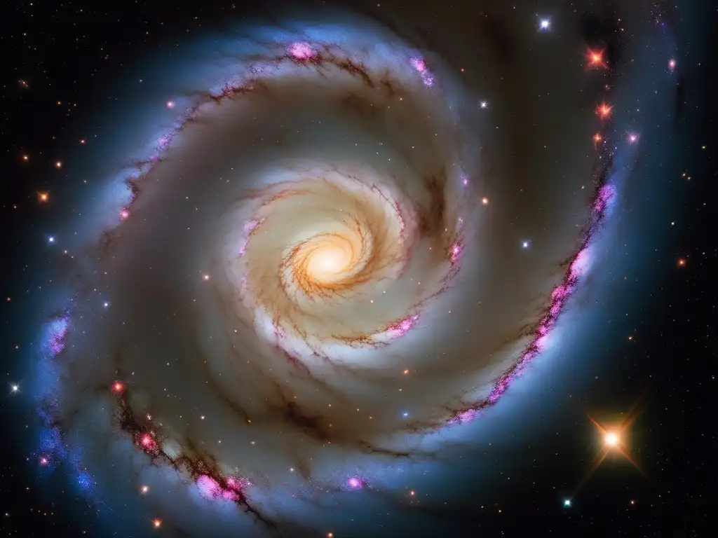 Una galaxia espiral con brillantes brazos giratorios y polvo oscuro en el espacio profundo