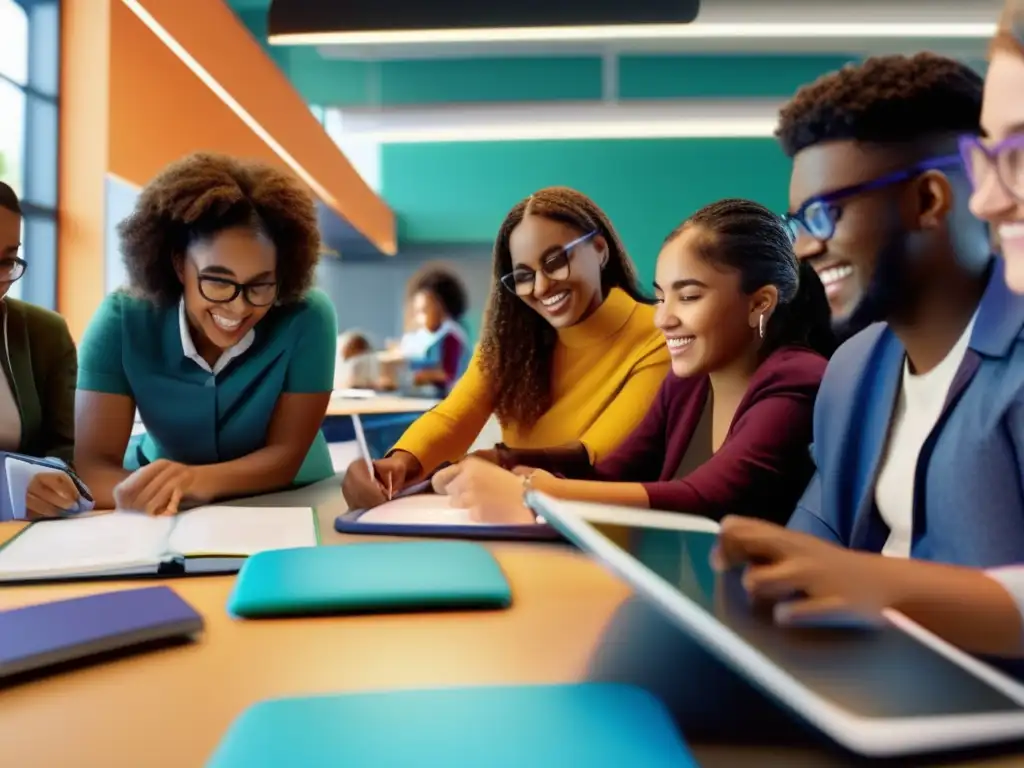 Un grupo diverso de estudiantes participa activamente en el aprendizaje experiencial en educación