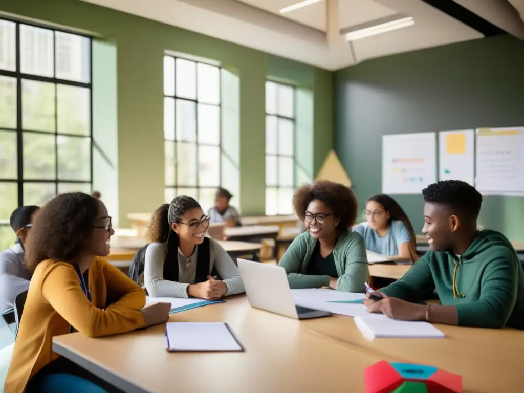 Un grupo diverso de estudiantes se reúne en un aula moderna para tutorías en Matemáticas Computacionales