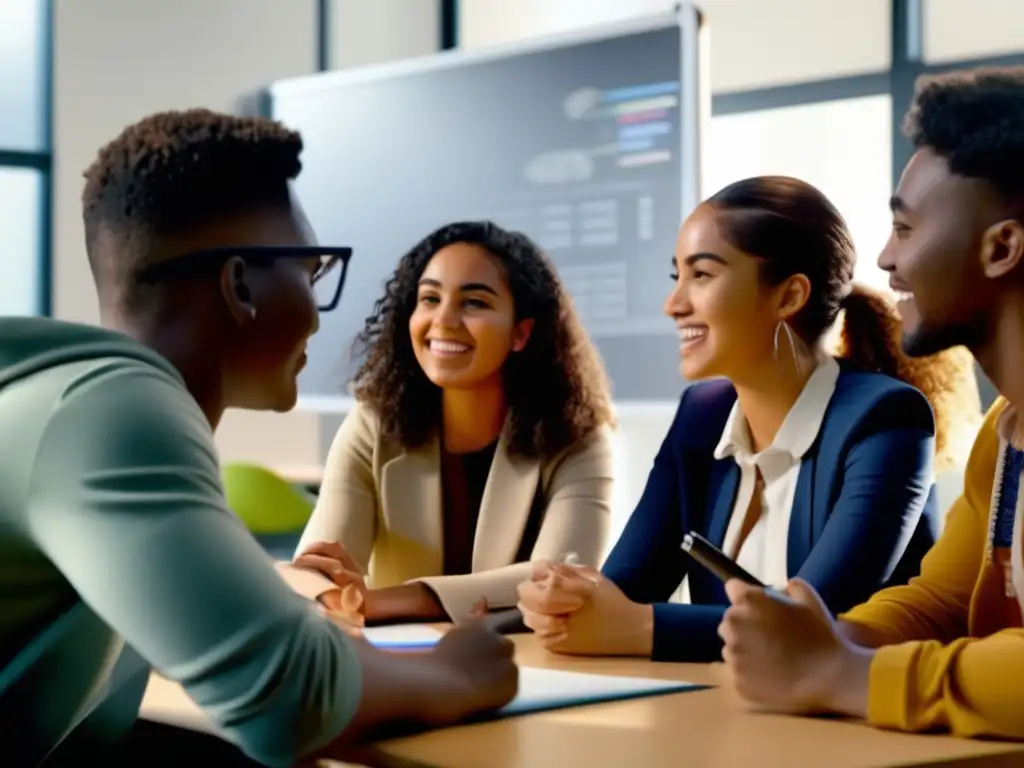 Un grupo diverso de estudiantes participa entusiasmado en una tutoría especializada en evolución explicada