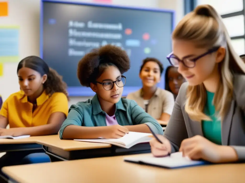 Un grupo diverso de estudiantes se sumerge en la lectura bajo la atenta mirada de su profesor