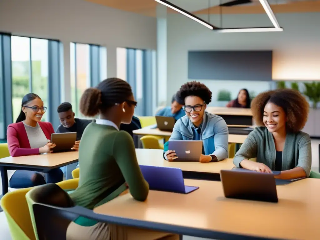 Un grupo diverso de estudiantes participa en una sesión de tutoría especializada, aplicando principios neurocientíficos para aprendizaje eficaz