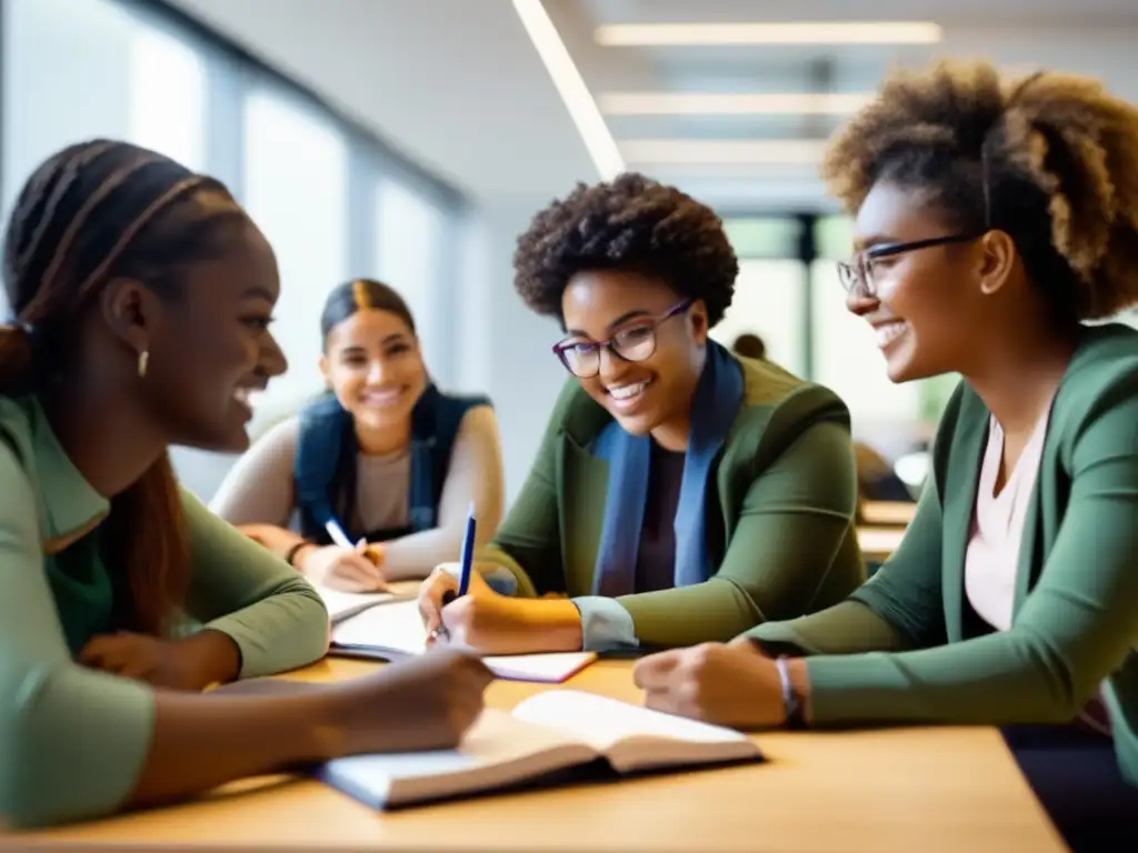 Un grupo diverso de estudiantes participa activamente en una tutoría especializada