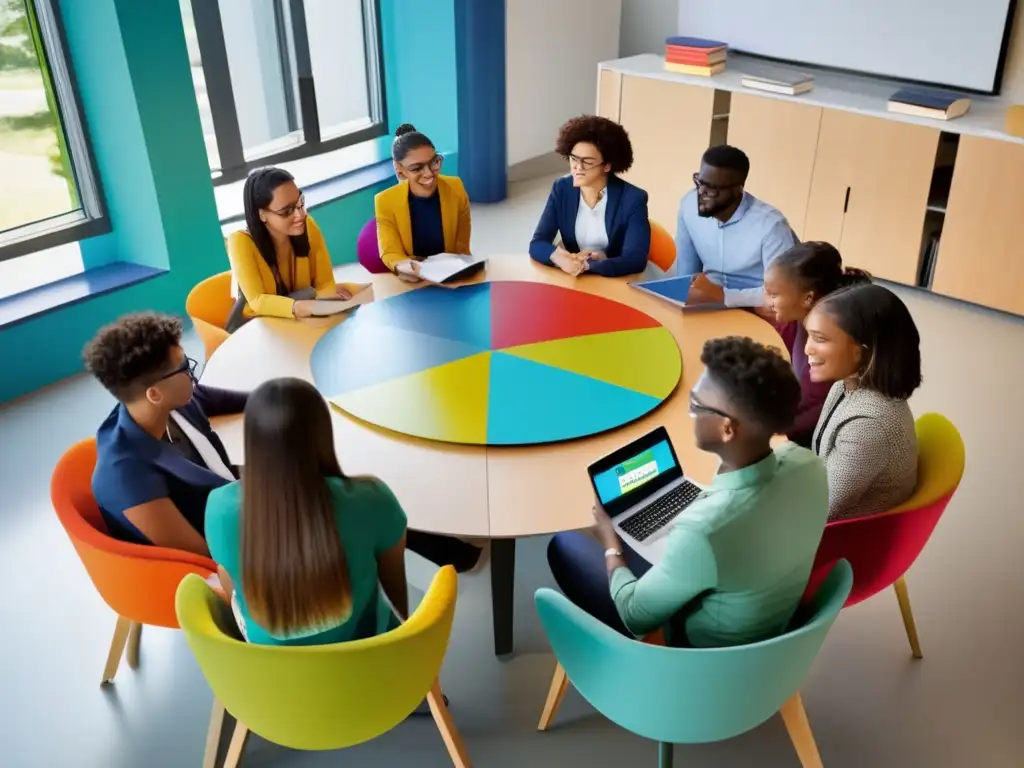 Un grupo diverso de estudiantes participa activamente en una tutoría especializada