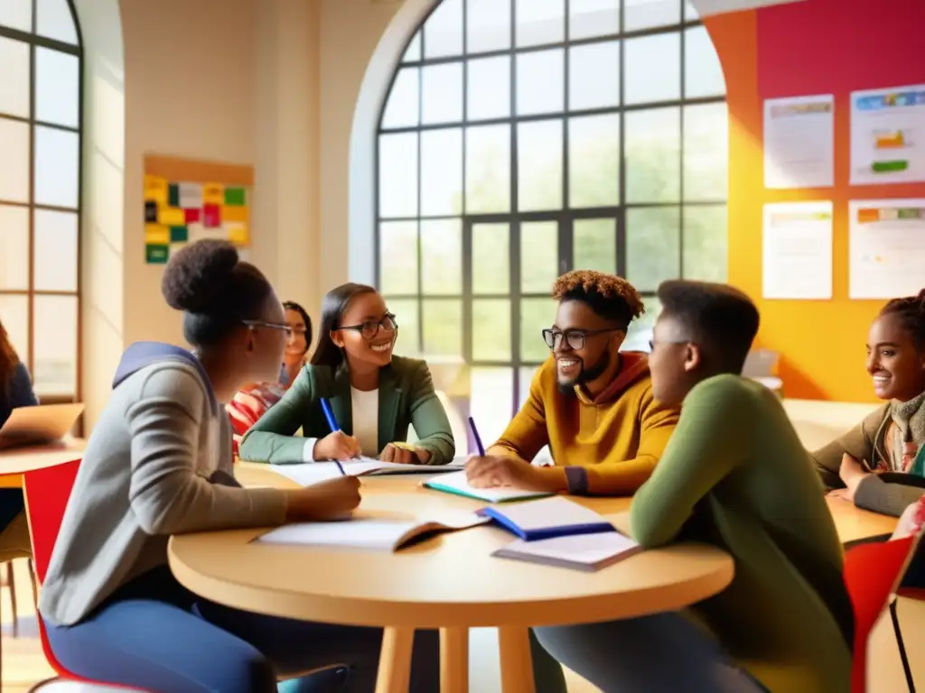 Un grupo diverso de estudiantes participa activamente en una tutoría inclusiva con feedback estudiantil