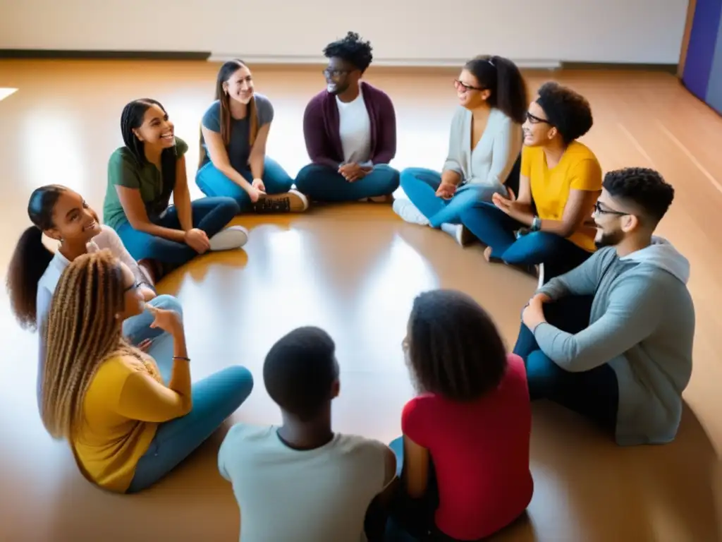 Un grupo diverso de estudiantes participa activamente en una tutoría especializada, promoviendo estrategias de interacción inclusivas