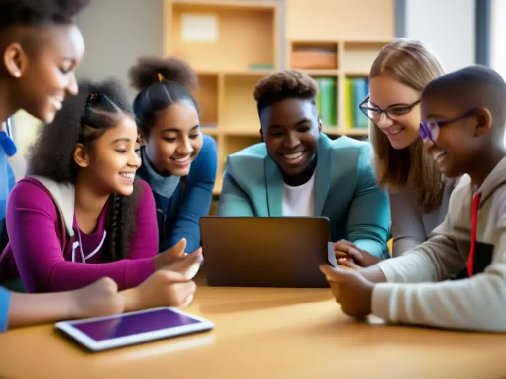 Sesión de tutoría entre estudiantes: colaboración y aprendizaje en equipo Un grupo de estudiantes diversos se sienta en círculo, participando activamente en una dinámica sesión de tutoría entre pares