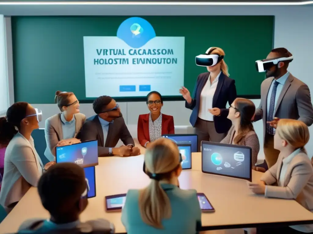 Un grupo de profesores inmersos en un aula virtual de realidad aumentada