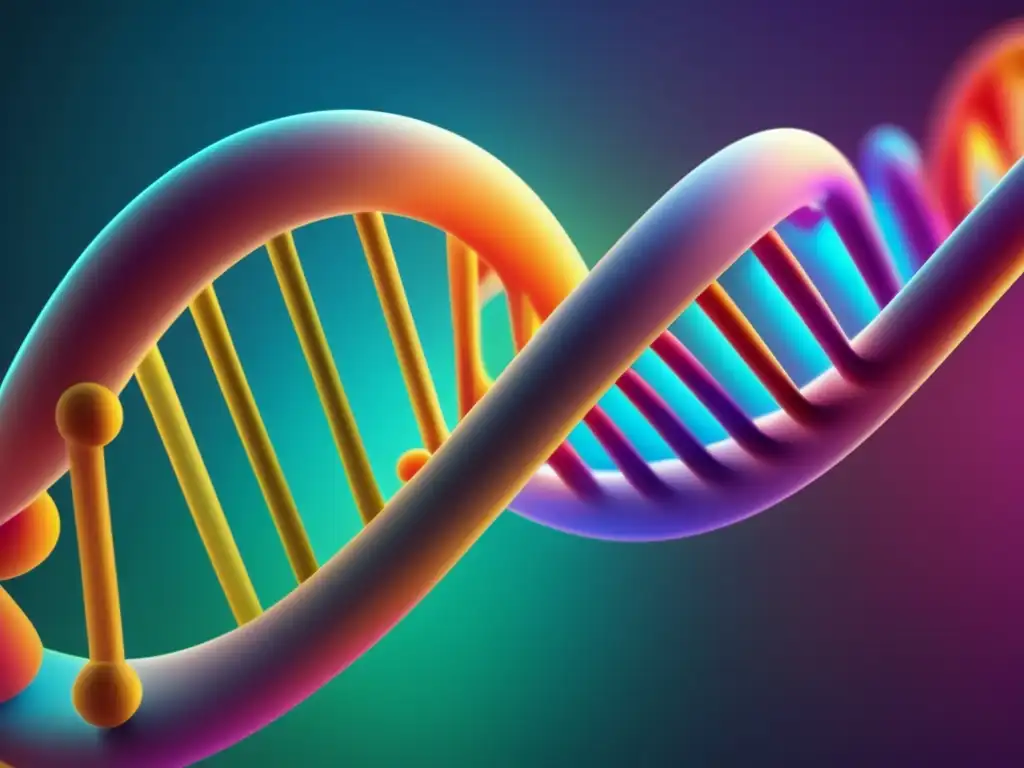 Una hermosa imagen en alta resolución muestra la estructura de la doble hélice del ADN, resaltando los pares de bases con colores vibrantes