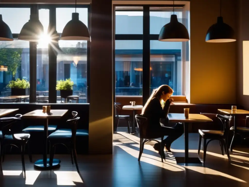 Un hombre solitario reflexiona en un café vacío