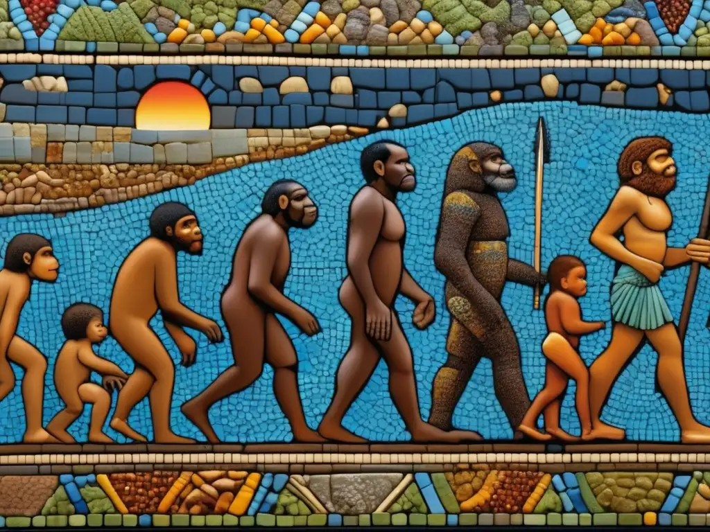 Una evolución humana vibrante y detallada en una obra de arte en mosaico