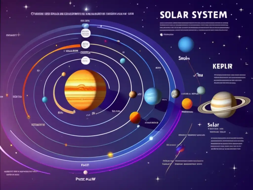 Una ilustración digital detallada del sistema solar según las leyes de Kepler