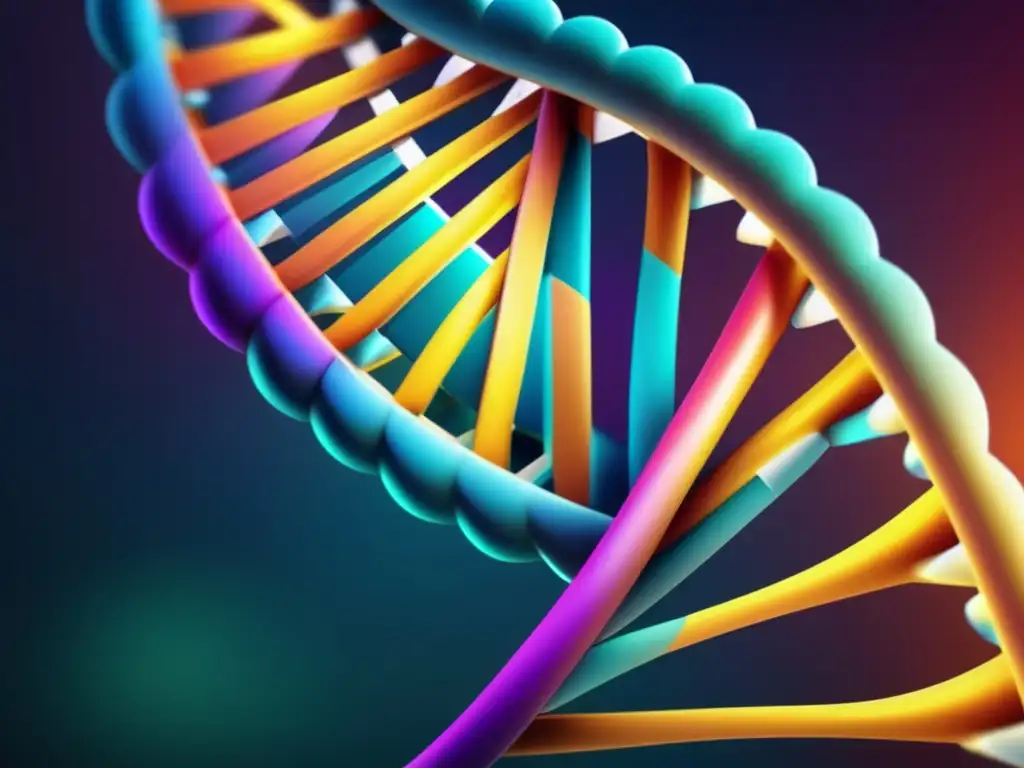 Una imagen cautivadora muestra una estructura de doble hélice de ADN con colores brillantes y detalles ultradetallados