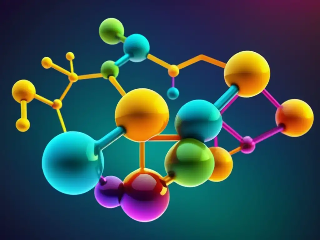 Una imagen cautivadora muestra una molécula orgánica compleja en vibrantes colores y detalles intrincados