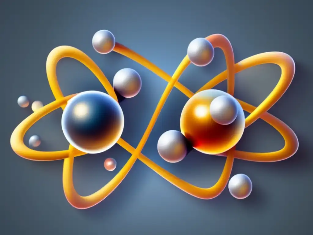 Una imagen detallada de dos átomos, uno con enlace iónico y otro con enlace covalente, simbolizando la transferencia y el intercambio de electrones