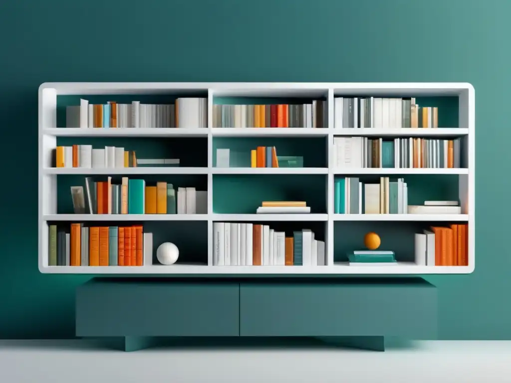 Una imagen detallada en 8k muestra una elegante estantería minimalista llena de libros contemporáneos