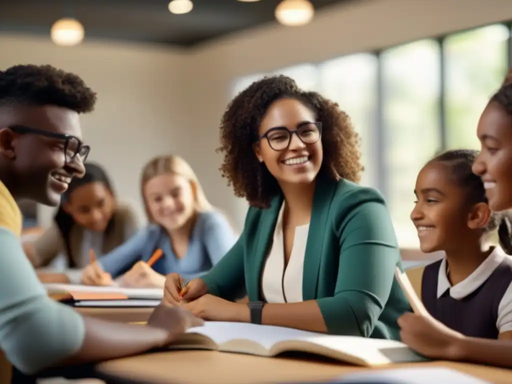 Una imagen 8k detallada que muestra estudiantes de diferentes edades y orígenes participando en una tutoría especializada