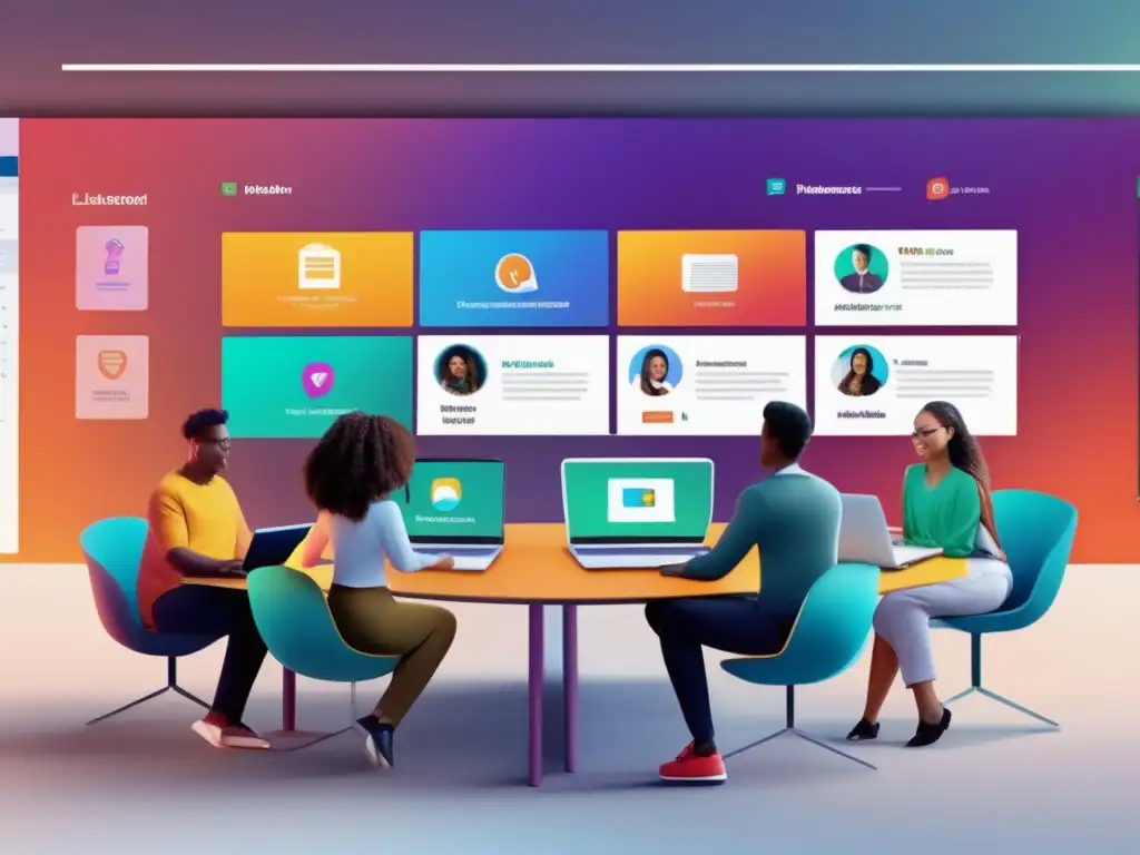 Aula virtual personalizada: estudiantes diversos conectados en una experiencia de aprendizaje adaptativo Una imagen 8k detallada de un grupo diverso de estudiantes en un aula virtual con su propia interfaz de aprendizaje personalizada