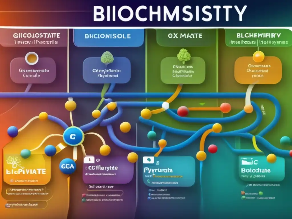 Una imagen detallada en 8K que muestra las rutas metabólicas en bioquímica