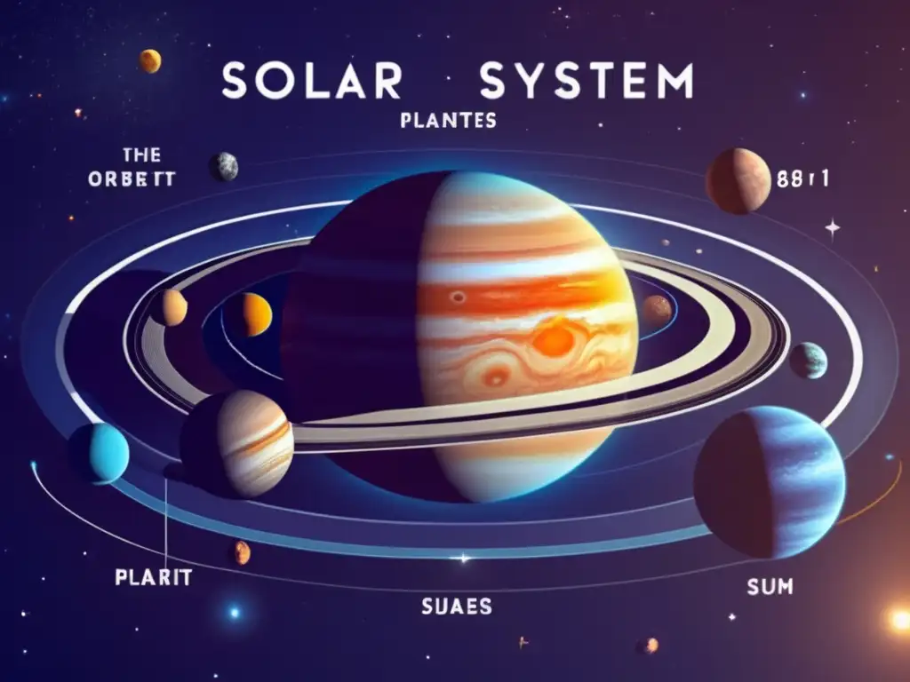 Una imagen detallada del sistema solar con los ocho planetas en órbita alrededor del sol