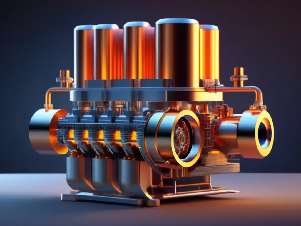 La imagen muestra el detallado diseño de un motor térmico eficiente, resaltando la importancia del ciclo de Carnot en su funcionamiento