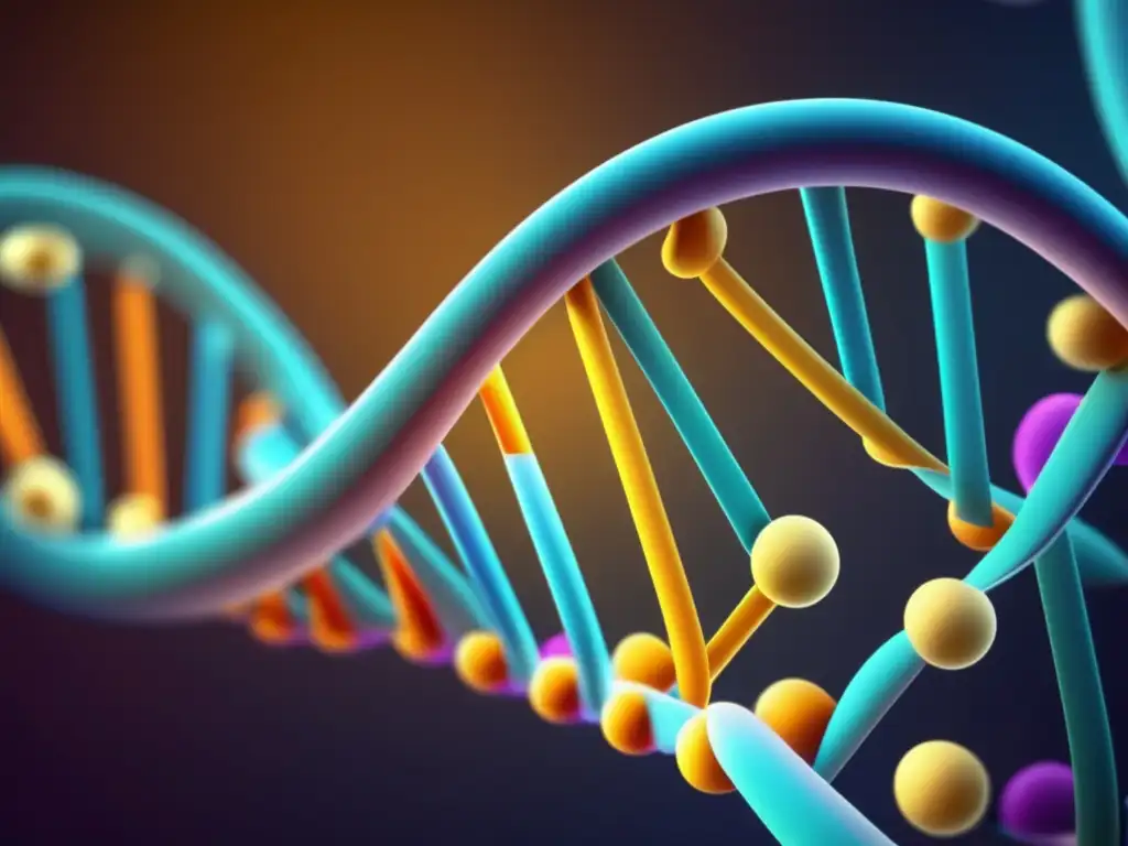 Una imagen fascinante de una estructura de doble hélice de ADN que muestra su composición molecular detallada