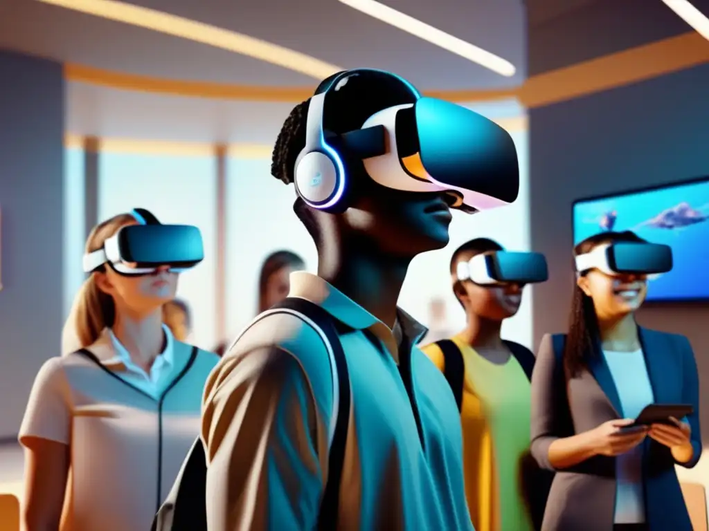 Una imagen impactante en 8K muestra a estudiantes inmersos en una experiencia de realidad virtual en el aula