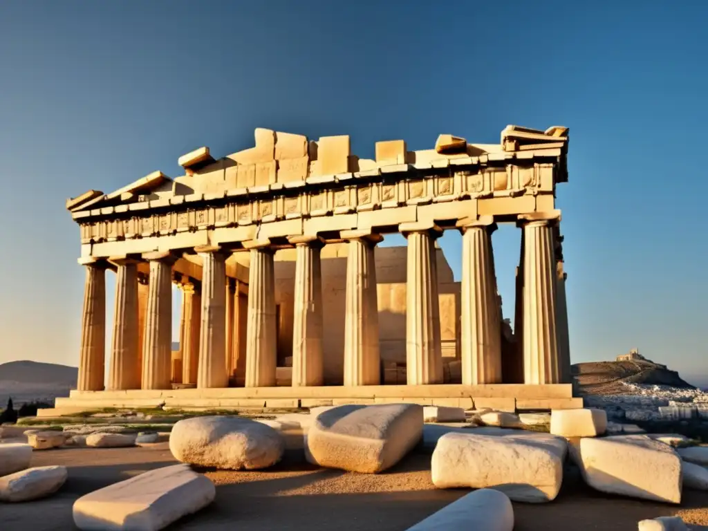 Una imagen impactante del Partenón en Atenas, Grecia, durante la hora dorada