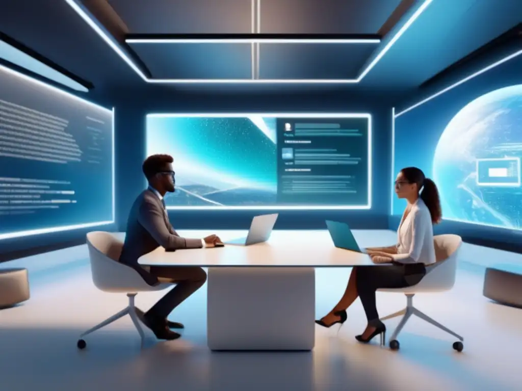 Increíble sesión de tutoría online en un aula virtual futurista - Una imagen impactante en ultra alta definición de una sesión de tutoría online moderna
