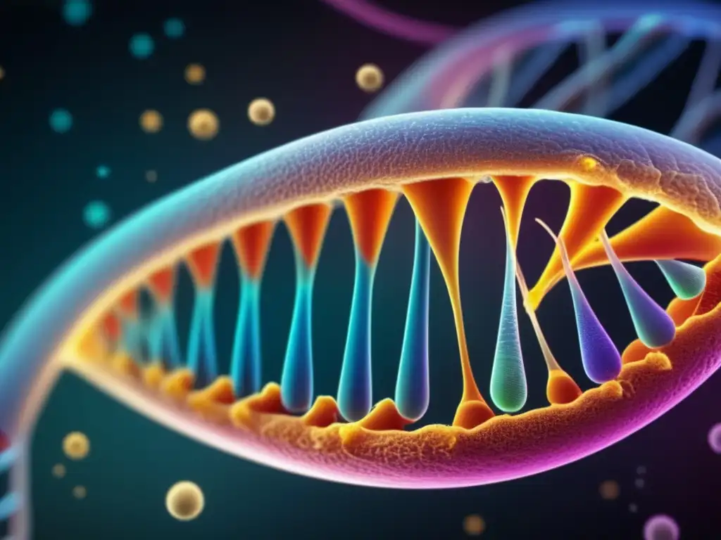 La imagen muestra la importancia de la reparación del ADN en células, con maquinaria molecular detallada y colores vibrantes