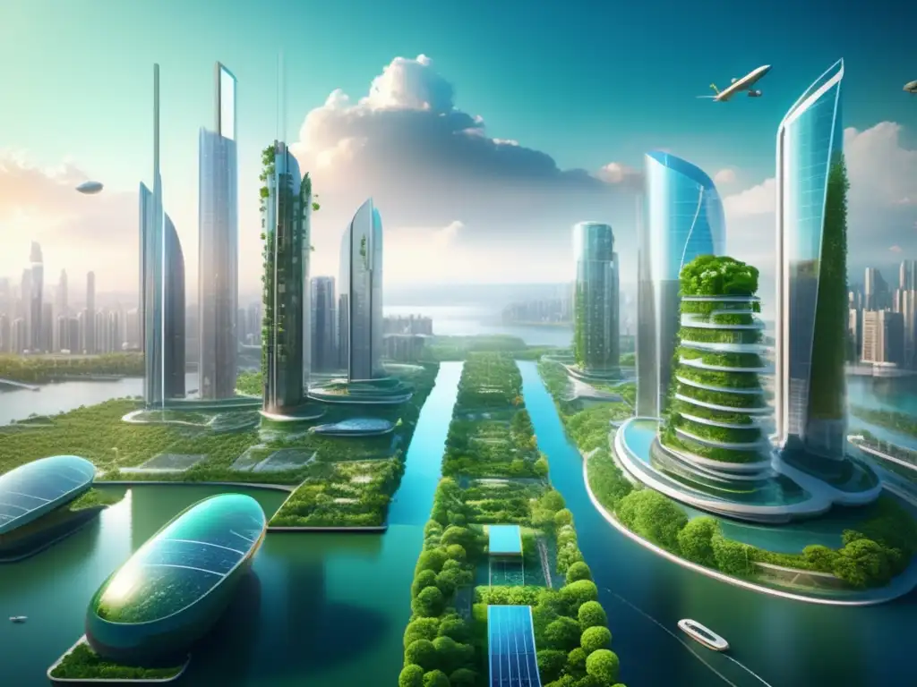 Una imagen impresionante de una ciudad futurista en 8k ultradetallada, con edificios modernos que se alzan hacia el cielo