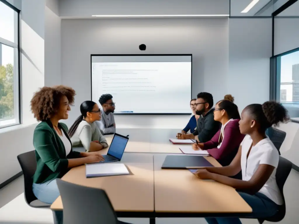 Una imagen impresionante en 8K muestra a un grupo de estudiantes diversos participando en tutorías especializadas en teoría de conjuntos avanzada