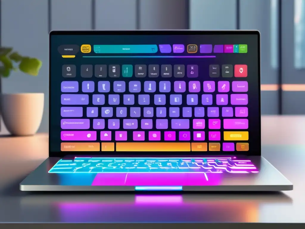 Una imagen de una laptop moderna y elegante, con un teclado vibrante e iluminado