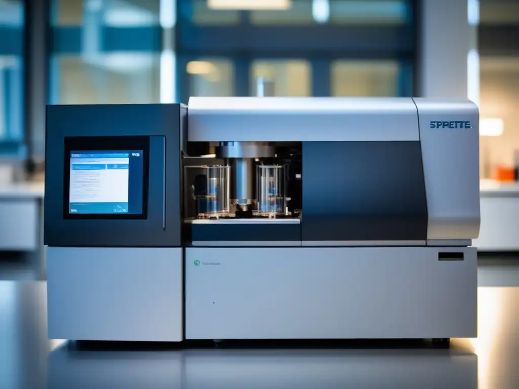 Una imagen de alta resolución de un espectrómetro de masas de última generación, en un laboratorio moderno con luz natural