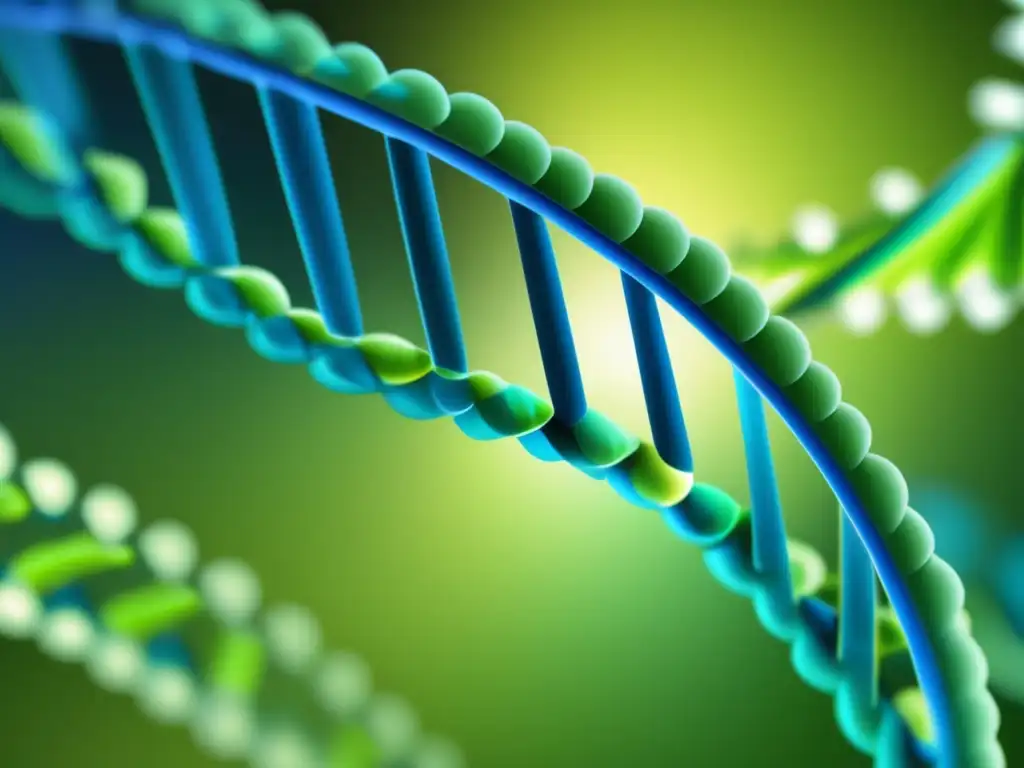 Una imagen de alta resolución muestra una estructura de doble hélice de ADN entrelazada con patrones vibrantes y envolventes que representan la diversidad de influencias ambientales en la expresión génica