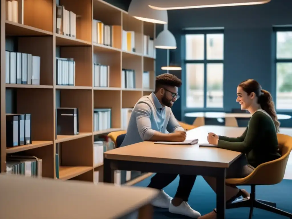 Una imagen de alta resolución muestra a un estudiante y un tutor inmersos en una sesión de tutoría