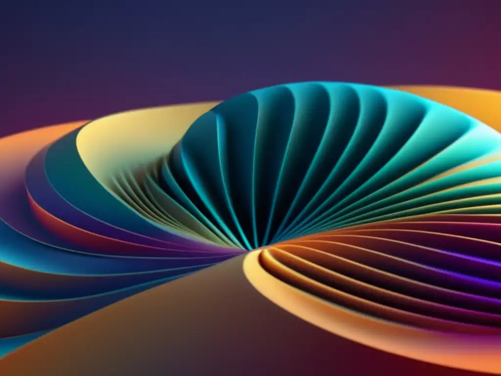 Una imagen en 8K que muestra una superficie matemática tridimensional con elegantes curvas y colores vibrantes