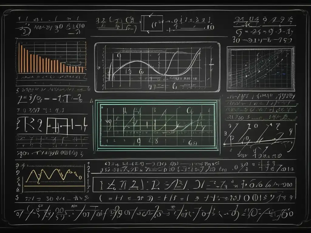 Una imagen de 8k ultra detallada de una fórmula matemática escrita en una pizarra negra y moderna