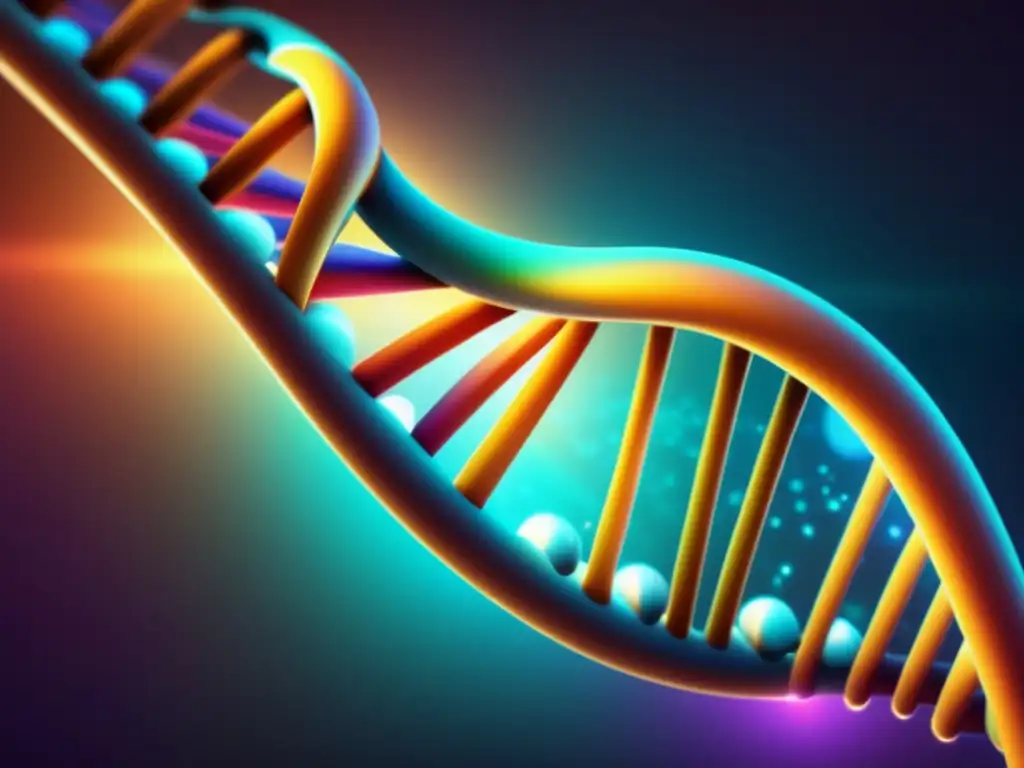 Una imagen 8k ultradetallada de una estructura de doble hélice de ADN, con colores vibrantes y detalles intrincados