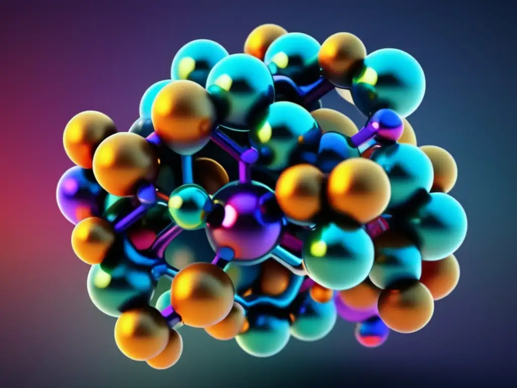 Una imagen ultradetallada en 8k muestra una estructura molecular compleja formada por enlaces covalentes interconectados