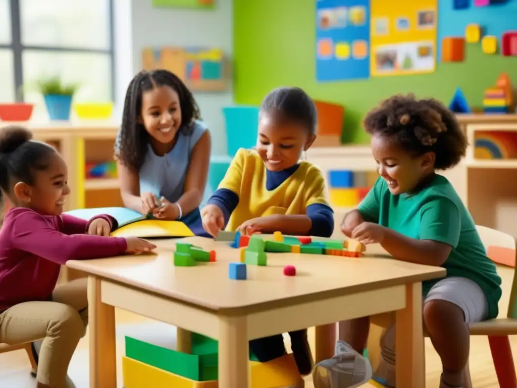 Una imagen en 8K ultradetallada de un grupo diverso de niños participando en actividades educativas