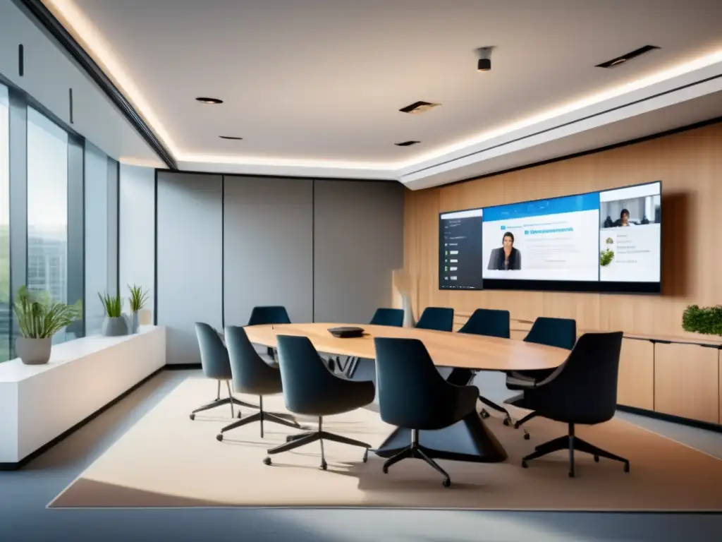 La revolución de la educación a distancia: Una videoconferencia ultradetallada en 8k Una imagen ultradetallada en 8k de una sala de conferencias moderna en un entorno educativo profesional