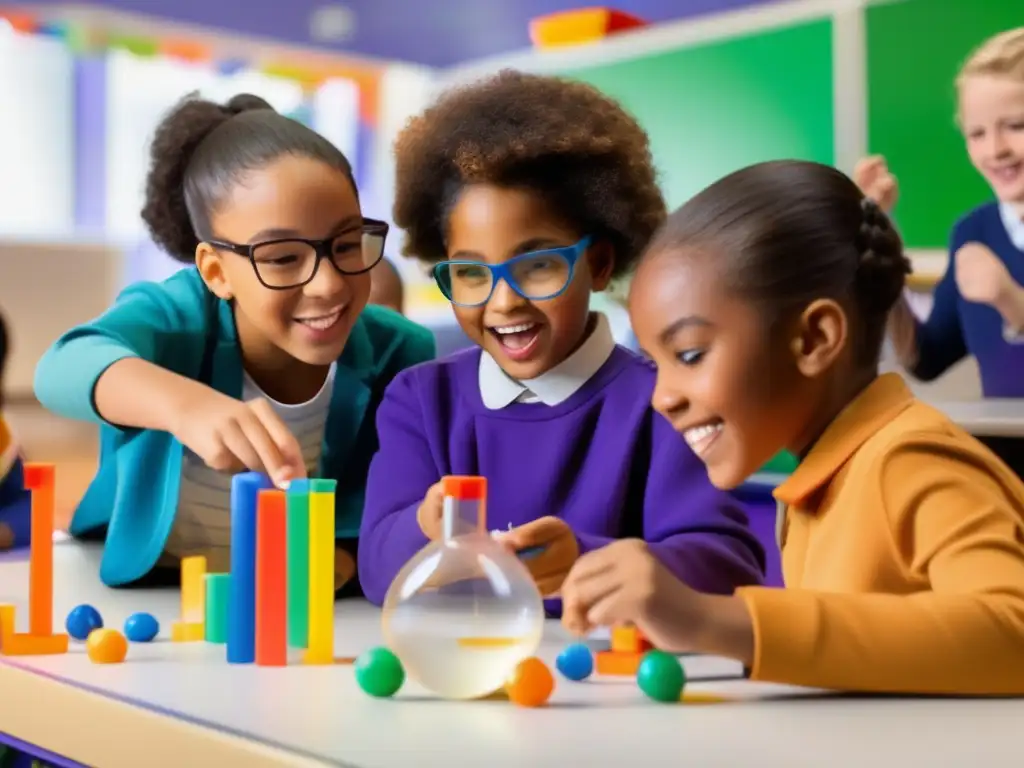 Una imagen vibrante y cautivadora de estudiantes diversos participando activamente en un experimento científico práctico