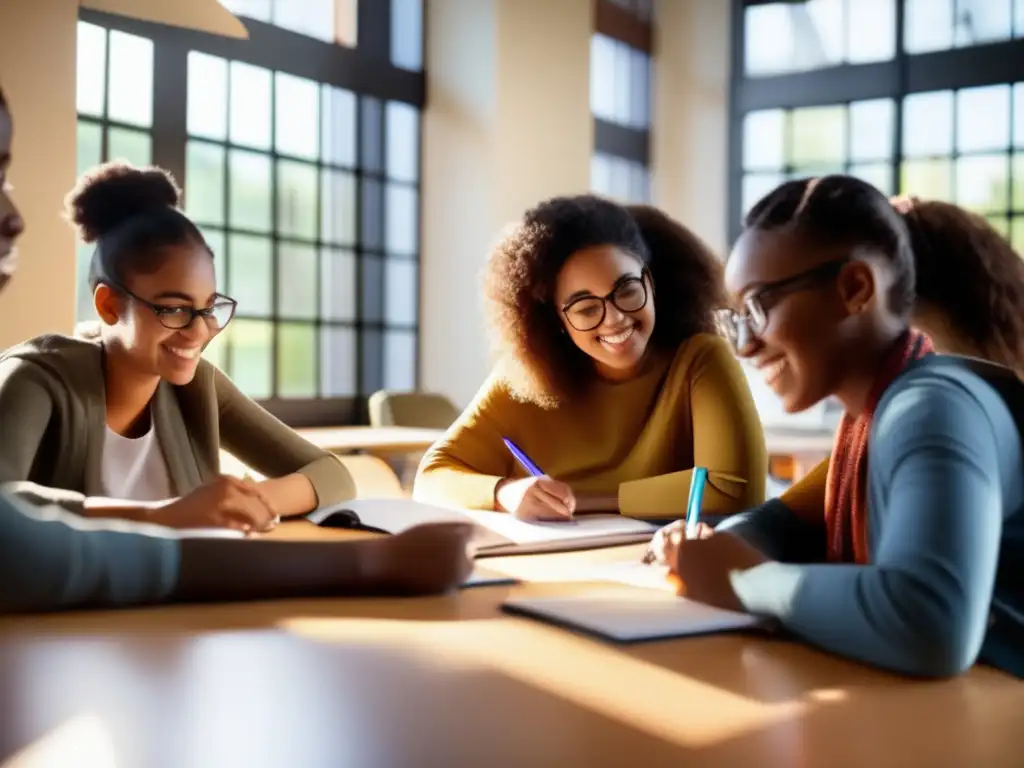 Una imagen vibrante y dinámica que muestra a estudiantes diversos participando en una sesión de tutoría