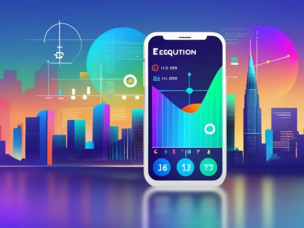 Una imagen vibrante y moderna de una app para resolver ecuaciones matemáticas en un smartphone