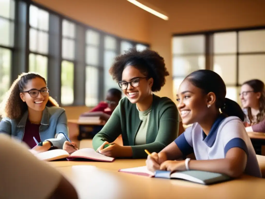 Una imagen vibrante y moderna muestra a un diverso grupo de estudiantes en una sesión de tutoría