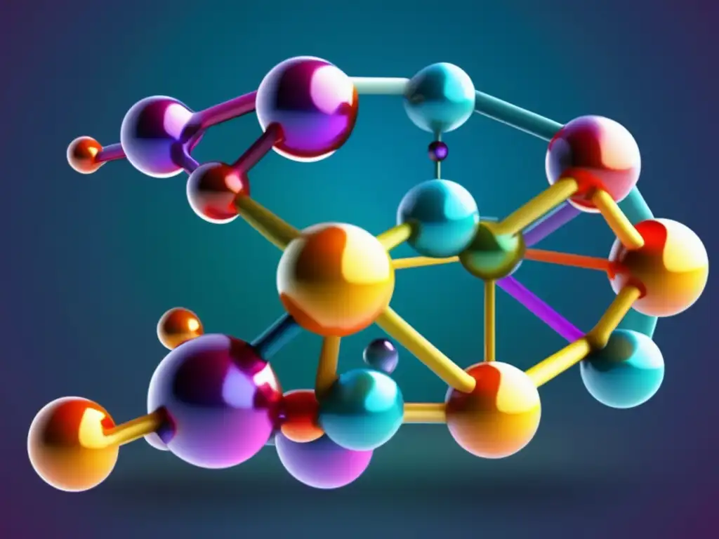 Una imagen vibrante y moderna de una estructura molecular intrincada, mostrando la complejidad y belleza de la química orgánica