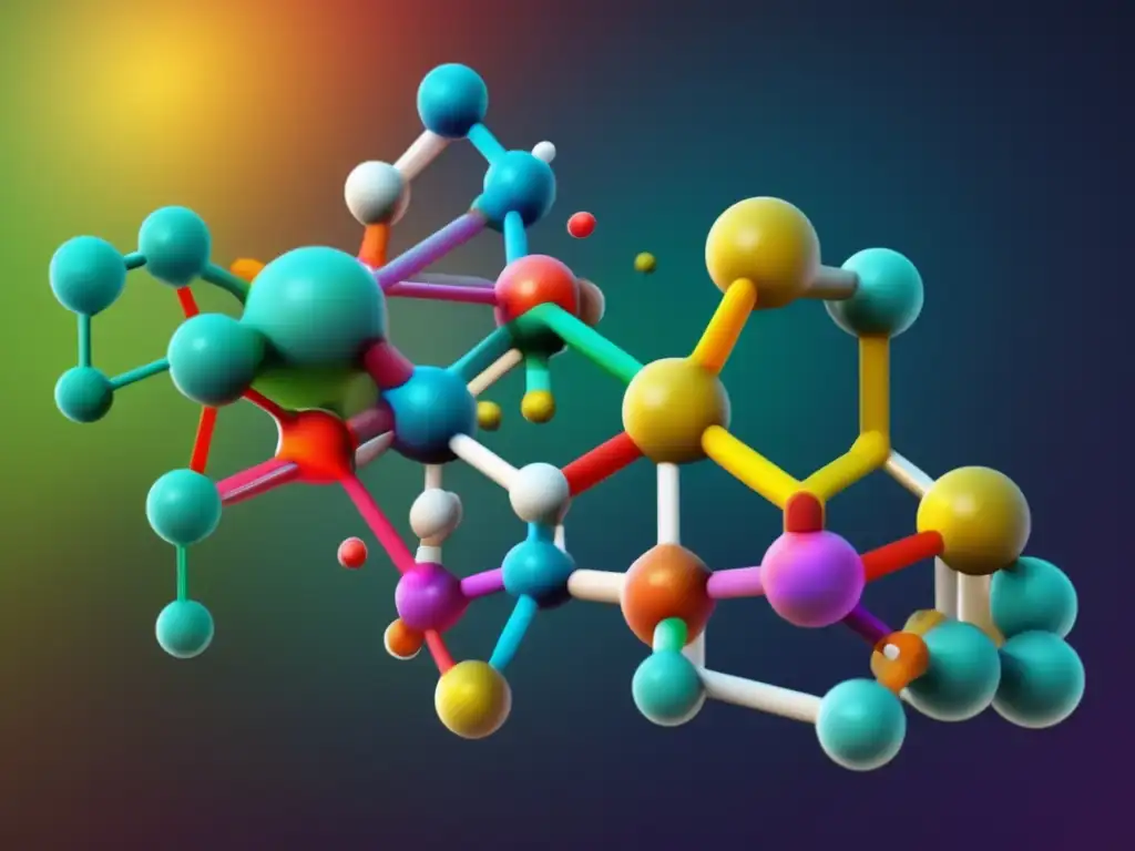 Una imagen vibrante y moderna muestra una estructura molecular colorida, con compuestos orgánicos interconectados de manera visualmente atractiva